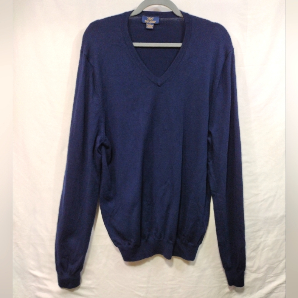 Brooks Brothers 346 Extra Fine Merino Wool Sweater Men's Size L Blue V-neck Wool